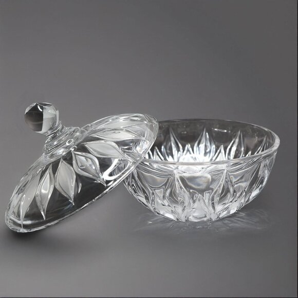 Vintage JOSKA Bleikristall Lead Crystal Candy Dish w/ Frosted Leaves & Lid Glass - Picture 4 of 12
